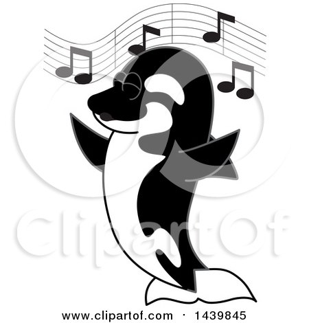 Clipart of a Killer Whale Orca School Mascot Character Singing - Royalty Free Vector Illustration by Mascot Junction
