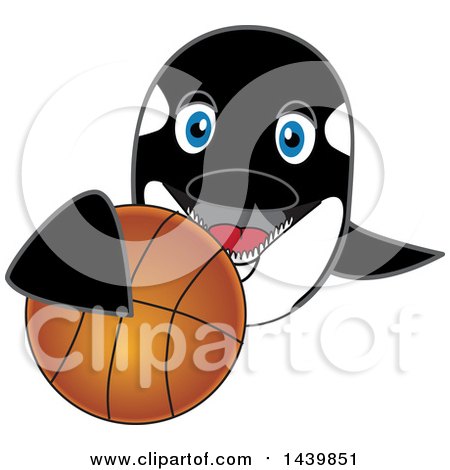 Clipart of a Killer Whale Orca School Mascot Character Grabbing a Basketball - Royalty Free Vector Illustration by Mascot Junction