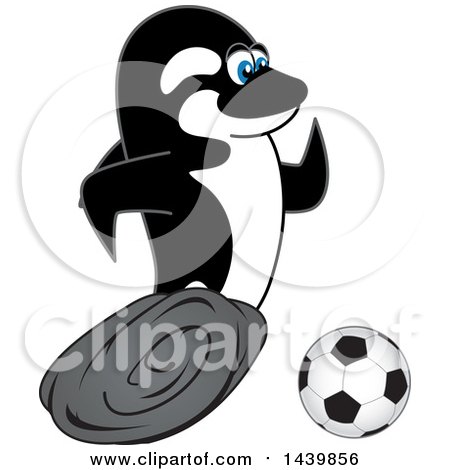 Clipart of a Killer Whale Orca School Mascot Character Playing Soccer - Royalty Free Vector Illustration by Mascot Junction