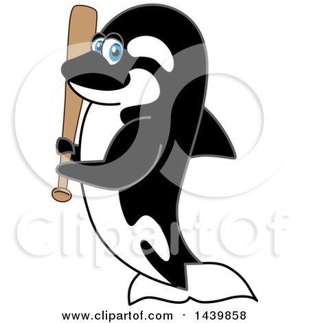 Clipart of a Killer Whale Orca School Mascot Character Holding a Baseball Bat - Royalty Free Vector Illustration by Mascot Junction