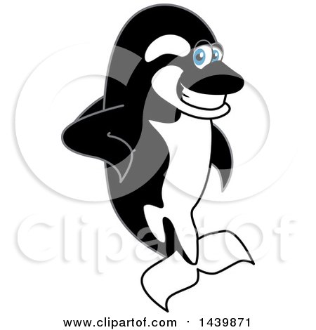 Clipart of a Killer Whale Orca School Mascot Character Leaning - Royalty Free Vector Illustration by Mascot Junction