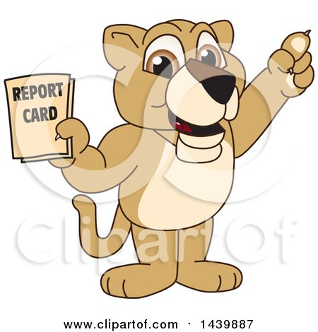 Clipart of a Lion Cub School Mascot Character Holding a Report Card - Royalty Free Vector Illustration by Mascot Junction