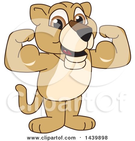 Clipart of a Lion Cub School Mascot Character Flexing - Royalty Free Vector Illustration by Mascot Junction