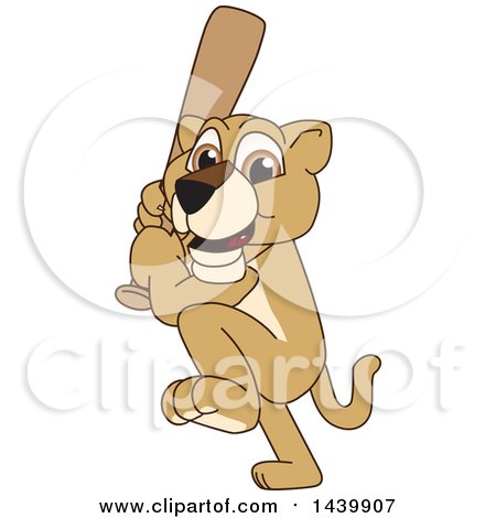 Clipart of a Lion Cub School Mascot Character Swinging a Baseball Bat - Royalty Free Vector Illustration by Mascot Junction