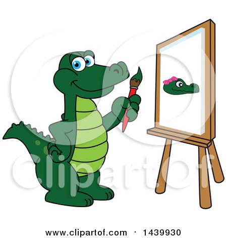 Clipart of a Gator School Mascot Character Painting - Royalty Free Vector Illustration by Mascot Junction