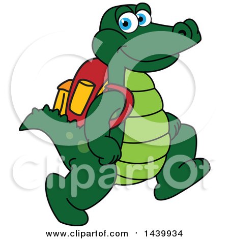 Clipart of a Gator School Mascot Character Wearing a Backpack - Royalty Free Vector Illustration by Mascot Junction