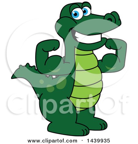 Clipart of a Gator School Mascot Character Flexing - Royalty Free Vector Illustration by Mascot Junction