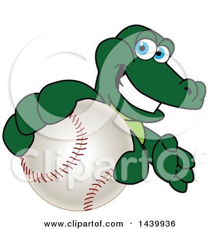 Clipart of a Gator School Mascot Character Grabbing a Baseball - Royalty Free Vector Illustration by Mascot Junction