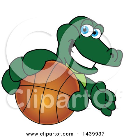 Clipart of a Gator School Mascot Character Grabbing a Basketball - Royalty Free Vector Illustration by Mascot Junction