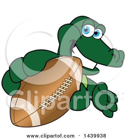 Clipart of a Gator School Mascot Character Grabbing a Football - Royalty Free Vector Illustration by Mascot Junction