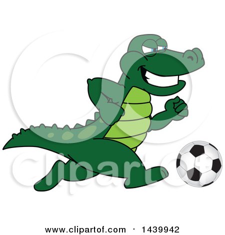 Clipart of a Gator School Mascot Character Playing Soccer - Royalty Free Vector Illustration by Mascot Junction
