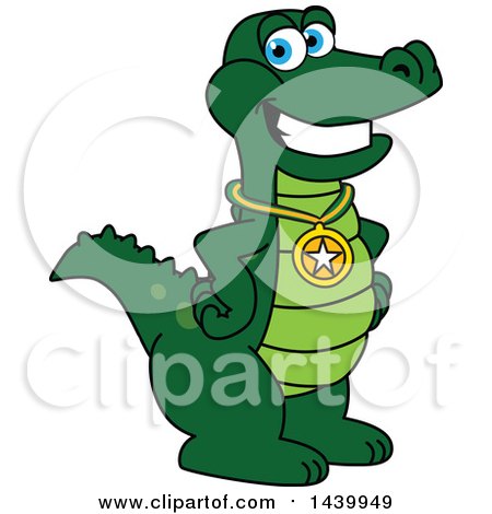 Clipart of a Gator School Mascot Character Wearing a Sports Medal - Royalty Free Vector Illustration by Mascot Junction