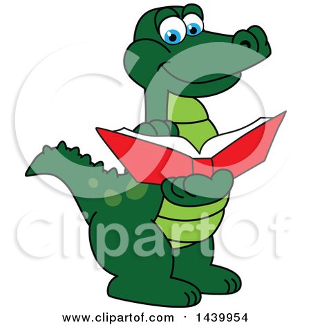 Clipart of a Gator School Mascot Character Reading a Book - Royalty Free Vector Illustration by Mascot Junction