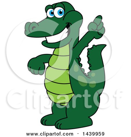 Clipart of a Gator School Mascot Character Holding up a Finger - Royalty Free Vector Illustration by Mascot Junction