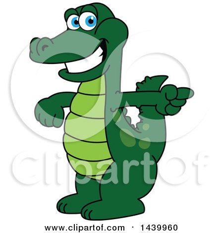 Clipart of a Gator School Mascot Character Pointing - Royalty Free Vector Illustration by Mascot Junction