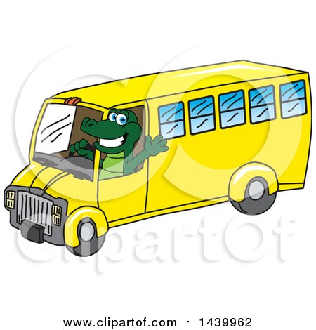 Clipart of a Gator School Mascot Character Driving a School Bus - Royalty Free Vector Illustration by Mascot Junction