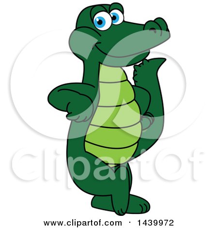 Clipart of a Gator School Mascot Character Leaning - Royalty Free Vector Illustration by Mascot Junction