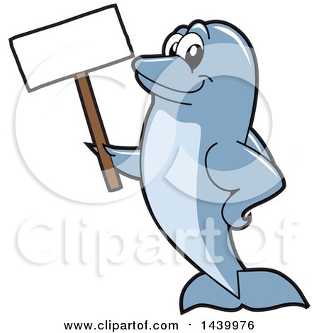 Clipart of a Porpoise Dolphin School Mascot Character Holding a Blank Sign - Royalty Free Vector Illustration by Mascot Junction