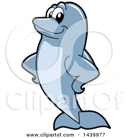 Clipart of a Porpoise Dolphin School Mascot Character with Fins on His Hips - Royalty Free Vector Illustration by Toons4Biz