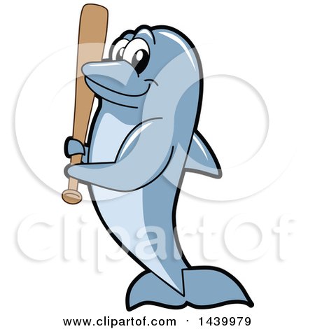 Clipart of a Porpoise Dolphin School Mascot Character Holding a Baseball Bat - Royalty Free Vector Illustration by Mascot Junction