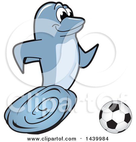 Clipart of a Porpoise Dolphin School Mascot Character Playing Soccer - Royalty Free Vector Illustration by Mascot Junction