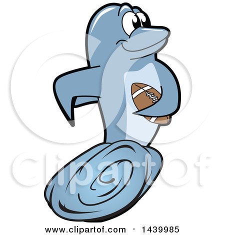 Clipart of a Porpoise Dolphin School Mascot Character Playing Football - Royalty Free Vector Illustration by Mascot Junction