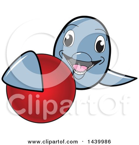 Clipart of a Porpoise Dolphin School Mascot Character Grabbing a Field Hockey Ball - Royalty Free Vector Illustration by Mascot Junction