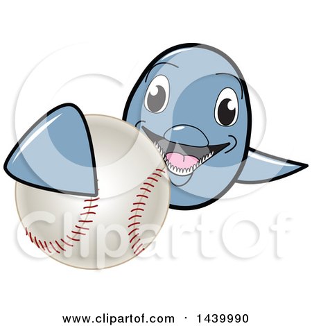 Clipart of a Porpoise Dolphin School Mascot Character Grabbing a Baseball - Royalty Free Vector Illustration by Mascot Junction