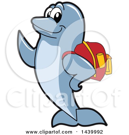 Clipart of a Porpoise Dolphin School Mascot Character Student Wearing a Backpack - Royalty Free Vector Illustration by Mascot Junction