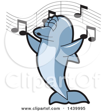 Clipart of a Porpoise Dolphin School Mascot Character Singing - Royalty Free Vector Illustration by Mascot Junction
