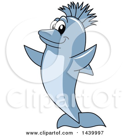 Clipart of a Porpoise Dolphin School Mascot Character with a Mohawk - Royalty Free Vector Illustration by Mascot Junction