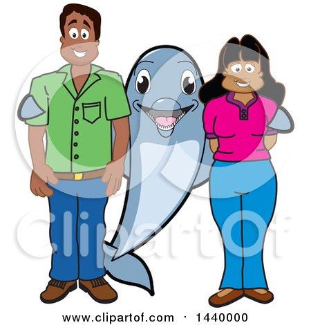 Clipart of a Porpoise Dolphin School Mascot Character with Teachers or Parents - Royalty Free Vector Illustration by Mascot Junction
