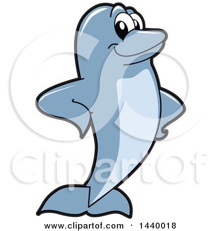 Clipart of a Porpoise Dolphin School Mascot Character with Fins on His Hips - Royalty Free Vector Illustration by Mascot Junction
