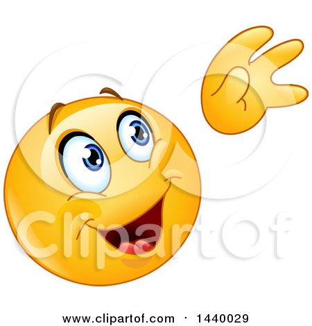 Clipart of a Cartoon Yellow Emoji Smiley Face Emoticon Waving Farewell - Royalty Free Vector Illustration by yayayoyo