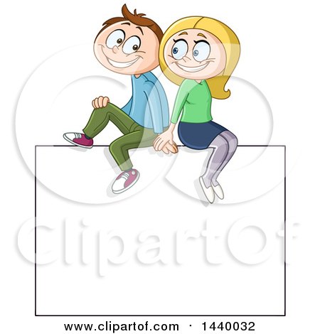 Clipart of a Cartoon Caucasian Couple Sitting on Top of a Sign - Royalty Free Vector Illustration by yayayoyo