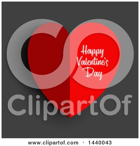 Clipart of a Folded Happy Valentines Day Paper Heart, on Gray - Royalty Free Vector Illustration by KJ Pargeter