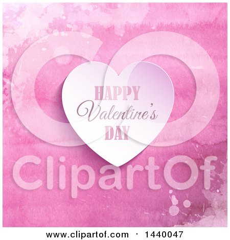 Clipart of a Happy Valentines Day Greeting Heart over Pink Watercolor - Royalty Free Vector Illustration by KJ Pargeter