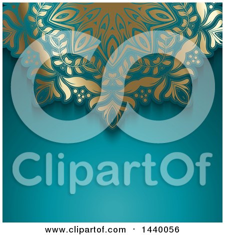 Clipart of a Gold Ornate and Teal Background - Royalty Free Vector Illustration by KJ Pargeter