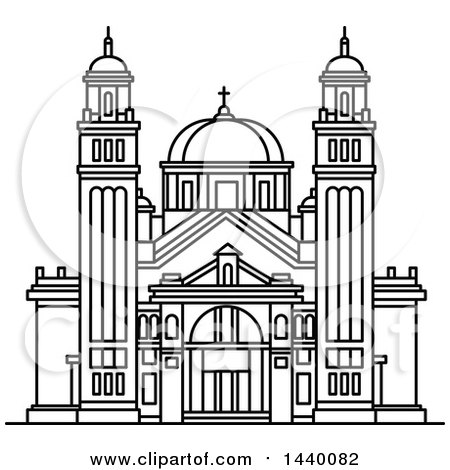 Clipart of a Black and White Line Drawing of the St James Cathedral Building - Royalty Free Vector Illustration by Vector Tradition SM