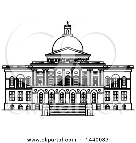 Clipart of a Black and White Line Drawing of the Massachusetts State House - Royalty Free Vector Illustration by Vector Tradition SM