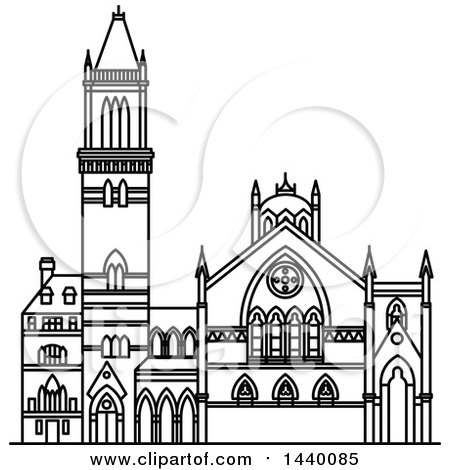Clipart of a Black and White Line Drawing of the Old South Church - Royalty Free Vector Illustration by Vector Tradition SM