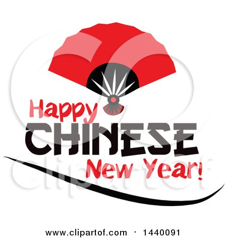 Clipart of a Happy Chinese New Year Design with a Hand Fan - Royalty Free Vector Illustration by Vector Tradition SM