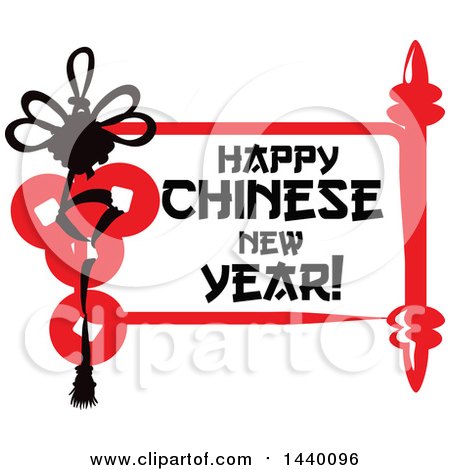 Clipart of a Happy Chinese New Year Design with Ingots and a Scroll - Royalty Free Vector Illustration by Vector Tradition SM