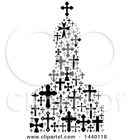 Clipart of a Black and White Church Formed of Crosses - Royalty Free Vector Illustration by Vector Tradition SM