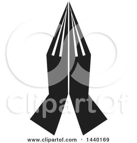 Clipart of a Black and White Pair of Prayer or Namaste Hands - Royalty Free Vector Illustration by ColorMagic