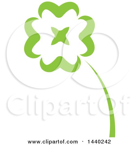 Clipart of a Green St Patricks Day Four Leaf Shamrock Clover Leaf and Stalk - Royalty Free Vector Illustration by ColorMagic