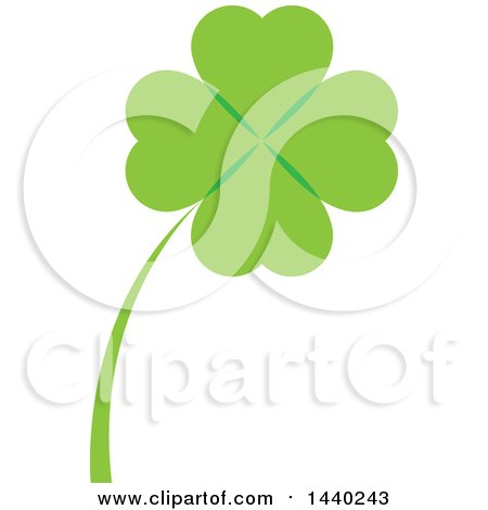 Clipart of a Green St Patricks Day Four Leaf Shamrock Clover Leaf and Stalk - Royalty Free Vector Illustration by ColorMagic