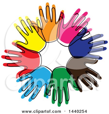 Clipart of a Sketched Circle of Colorful Hands - Royalty Free Vector Illustration by ColorMagic