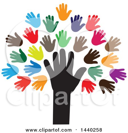 Clipart of a Tree of Hands with Colorful Leaves - Royalty Free Vector Illustration by ColorMagic