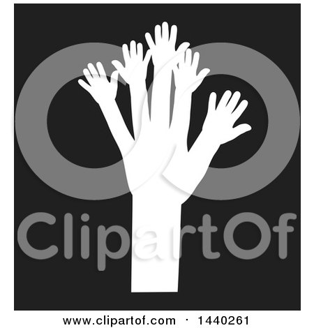 Clipart of a White Tree of Hands, on Black - Royalty Free Vector Illustration by ColorMagic